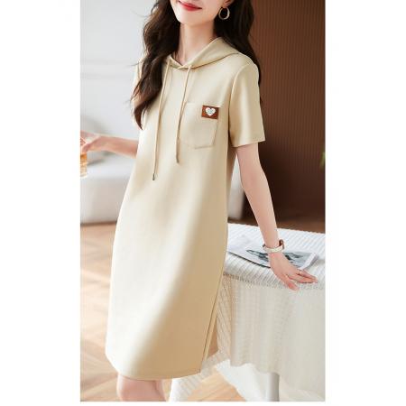 BY20665# 连帽抽绳裙子夏季新款韩版口袋贴标百搭休闲连衣裙女 服裝批發女裝批發服飾貨源