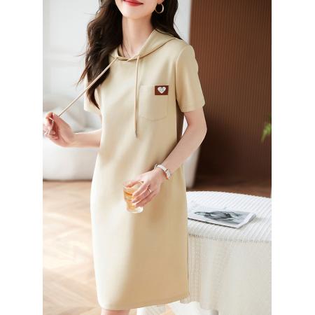 BY20665# 连帽抽绳裙子夏季新款韩版口袋贴标百搭休闲连衣裙女 服裝批發女裝批發服飾貨源