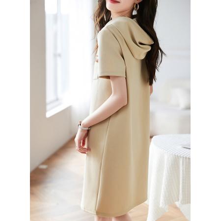 BY20665# 连帽抽绳裙子夏季新款韩版口袋贴标百搭休闲连衣裙女 服裝批發女裝批發服飾貨源