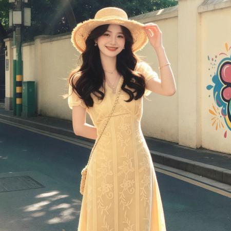 BY20668# 法式温柔风黄色v领碎花连衣裙子女夏季新款特别漂亮掐腰长裙 服裝批發女裝批發服飾貨源