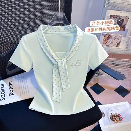 BY20678# 夏季新款韩系卡通假两件拼色星星领披肩款短袖t恤 服裝批發女裝批發服飾貨源