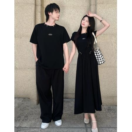 BY20702# 显瘦小黑裙复古风炸街收腰连衣裙暗黑风T恤 服裝批發女裝批發服飾貨源