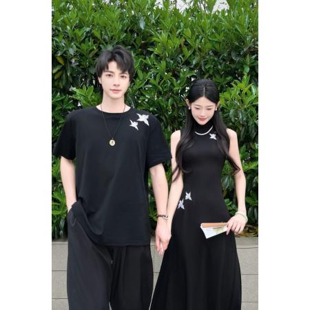 BY20704# 新中式国风改良款女短袖刺绣连衣裙旗袍男T恤衫 服裝批發女裝批發服飾貨源