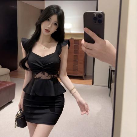 BY20711# 性感低胸蕾丝拼接短款包臀打底连衣裙 服裝批發女裝批發服飾貨源