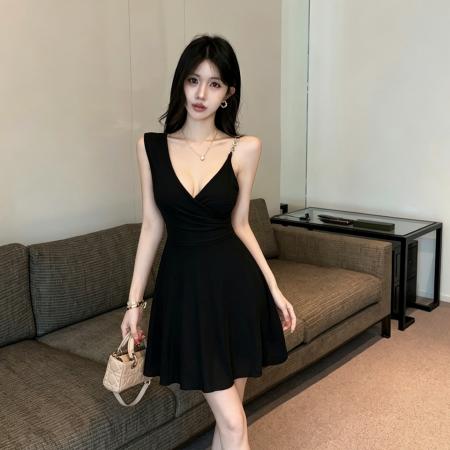 BY20712# 性感网纱收腰大摆吊带连衣裙 服裝批發女裝批發服飾貨源