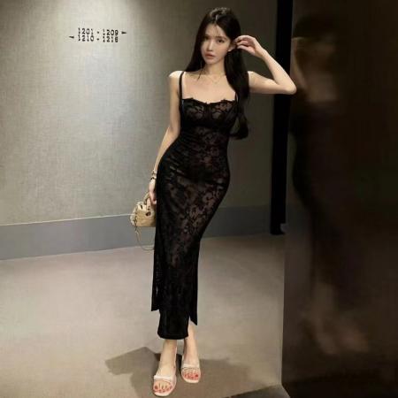 BY20728# 性感蕾丝吊带裙纯欲诱惑蕾丝透视连衣裙 服裝批發女裝批發服飾貨源