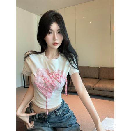 BY20737# 可盐可甜减龄炸街高级感百搭减龄设计感飘带短款T恤 服裝批發女裝批發服飾貨源