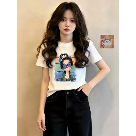 BY20750# 纯棉-正肩短袖T恤女印花 服裝批發女裝批發服飾貨源
