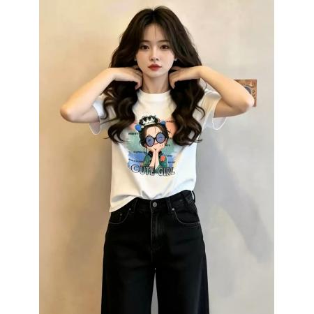 BY20750# 纯棉-正肩短袖T恤女印花 服裝批發女裝批發服飾貨源