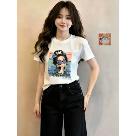 BY20750# 纯棉-正肩短袖T恤女印花 服裝批發女裝批發服飾貨源