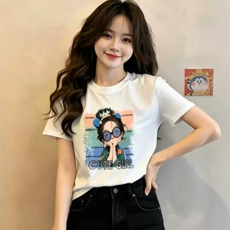 BY20750# 纯棉-正肩短袖T恤女印花 服裝批發女裝批發服飾貨源