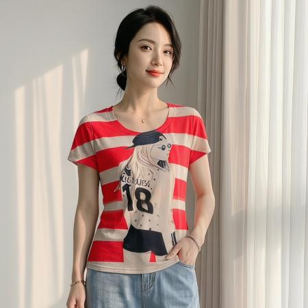 BY20752# 欧货夏装新款时尚定位卡通印花短袖T恤打底衫修身上衣女小衫 服裝批發女裝批發服飾貨源