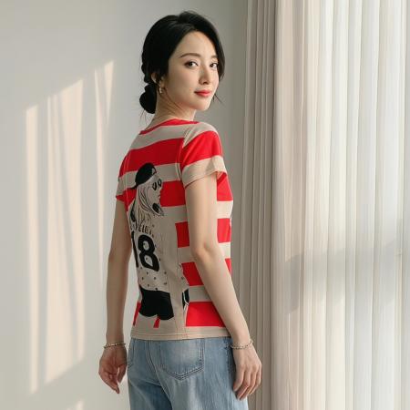 BY20752# 欧货夏装新款时尚定位卡通印花短袖T恤打底衫修身上衣女小衫 服裝批發女裝批發服飾貨源