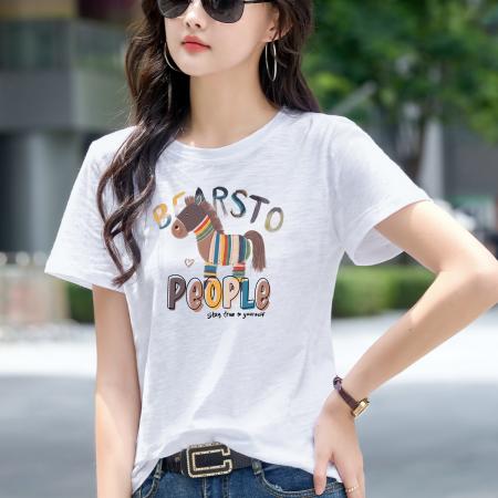 BY20754# 短袖t恤衫女新款春夏季小个子宽松休闲半袖纯棉竹节棉上衣服 服裝批發女裝批發服飾貨源
