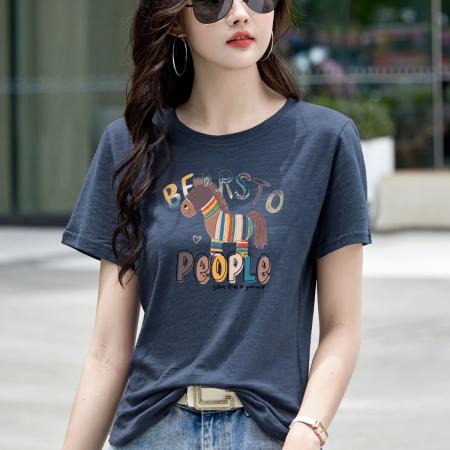 BY20754# 短袖t恤衫女新款春夏季小个子宽松休闲半袖纯棉竹节棉上衣服 服裝批發女裝批發服飾貨源