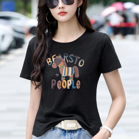 BY20754# 短袖t恤衫女新款春夏季小个子宽松休闲半袖纯棉竹节棉上衣服 服裝批發女裝批發服飾貨源