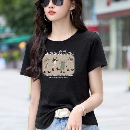 BY20756# 短袖t恤女新款夏季纯棉半袖小个子宽松休闲上衣竹节棉打底衫 服裝批發女裝批發服飾貨源
