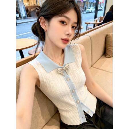 BY20759# 甜美风立体蝴蝶结无袖针织背心女夏季款漂亮外穿上衣 服裝批發女裝批發服飾貨源