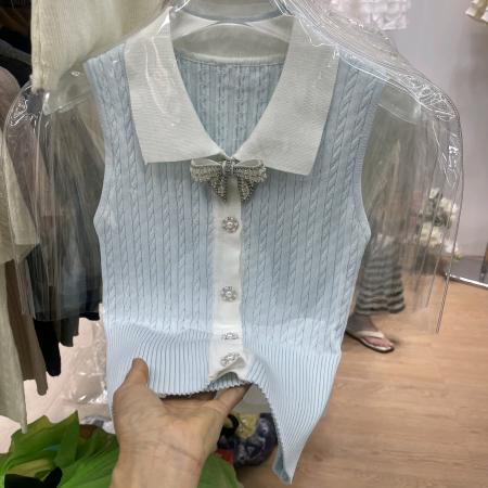 BY20759# 甜美风立体蝴蝶结无袖针织背心女夏季款漂亮外穿上衣 服裝批發女裝批發服飾貨源