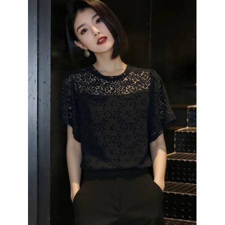 洋气减龄黑色T恤女夏季新款独特别致短袖高端精致轻奢上衣 服裝批發女裝批發服飾貨源
