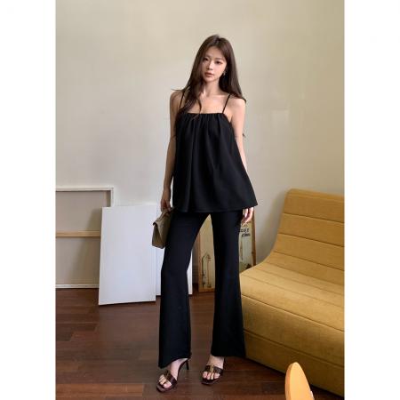 夏装新款气质高级感千金风吊带上衣女直筒微喇长裤两件套 服裝批發女裝批發服飾貨源