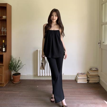 BY20775# 夏装新款气质高级感千金风吊带上衣女直筒微喇长裤两件套 服裝批發女裝批發服飾貨源