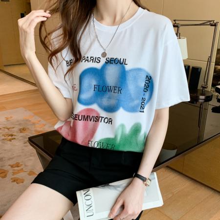 BY20779# 设计感小众短袖t恤chi港风女年夏季新款宽松中长款百搭纯棉半袖 服裝批發女裝批發服飾貨源