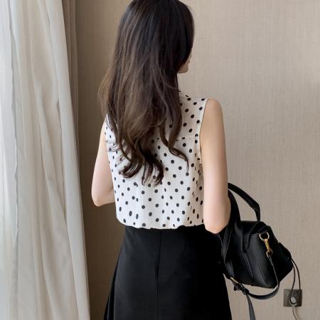 BY20782# 洋气夏季波点坎肩背心女外穿衬衫无袖雪纺打底衫内搭上衣 服裝批發女裝批發服飾貨源