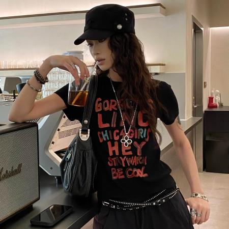 BY20784# 棉后包领修身显瘦正肩短袖t恤女 服裝批發女裝批發服飾貨源