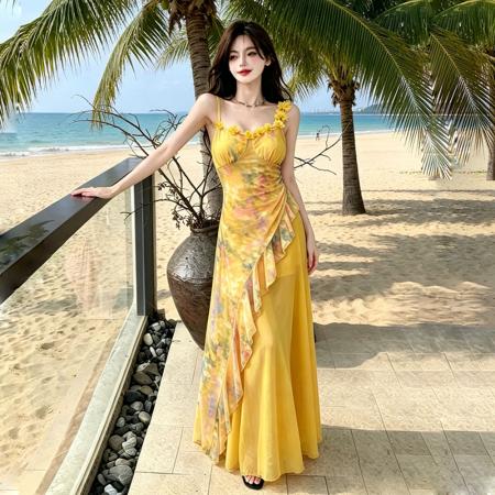 BY20794# 晕染碎花拼接吊带连衣裙女独特修身海边度假风荷叶边网纱长裙 服裝批發女裝批發服飾貨源