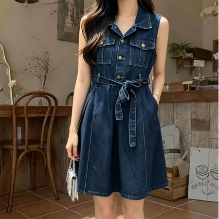 BY20796# 牛仔连衣裙夏季无袖背心裙炸街女孩薄款裙子 服裝批發女裝批發服飾貨源