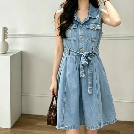 BY20796# 牛仔连衣裙夏季无袖背心裙炸街女孩薄款裙子 服裝批發女裝批發服飾貨源