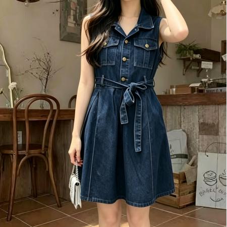 BY20796# 牛仔连衣裙夏季无袖背心裙炸街女孩薄款裙子 服裝批發女裝批發服飾貨源
