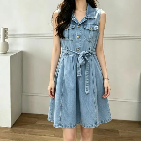 BY20796# 牛仔连衣裙夏季无袖背心裙炸街女孩薄款裙子 服裝批發女裝批發服飾貨源
