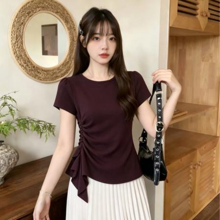BY20799# 精棉夏季大码女装胖mm短袖t恤女设计感正肩上衣 服裝批發女裝批發服飾貨源