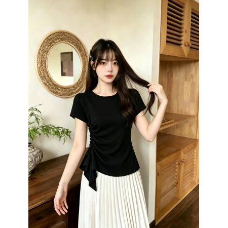 BY20799# 精棉夏季大码女装胖mm短袖t恤女设计感正肩上衣 服裝批發女裝批發服飾貨源