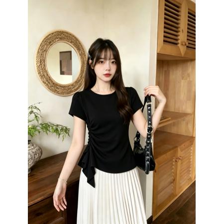 BY20799# 精棉夏季大码女装胖mm短袖t恤女设计感正肩上衣 服裝批發女裝批發服飾貨源