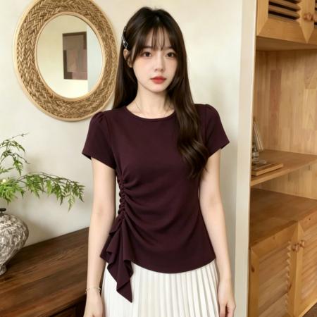 BY20799# 精棉夏季大码女装胖mm短袖t恤女设计感正肩上衣 服裝批發女裝批發服飾貨源