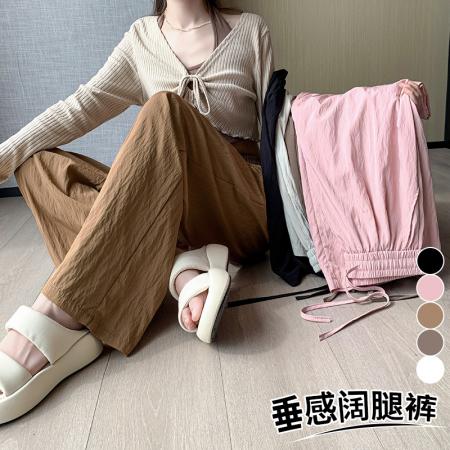 BY20834# 天丝棉阔腿裤女春夏简约纯色高腰日系慵懒垂感褶皱山本裤  服裝批發女裝批發服飾貨源