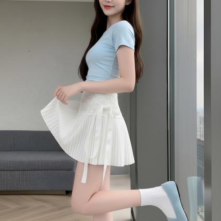 BY20853# 纯欲少女蛋糕裙精致甜美蕾丝拼接系带百褶短裙高腰显瘦百搭半身裙  服裝批發女裝批發服飾貨源