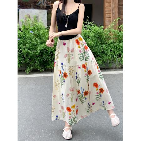 BY20861# ～夏季时尚百搭高级设计感宽松碎花高腰A字半身裙女  服裝批發女裝批發服飾貨源