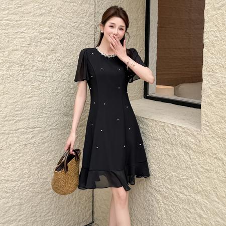 BY20891# 大码钉珠轻奢气质拼接鱼尾钉钻连衣裙  服裝批發女裝批發服飾貨源