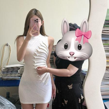 BY20893# 海盐冰茶太阳花不对称纹针织修身裙  服裝批發女裝批發服飾貨源