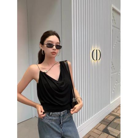 BY20894# 施薇靓私服日常新款天丝金属装饰V领荡领针织背心女夏外穿  服裝批發女裝批發服飾貨源