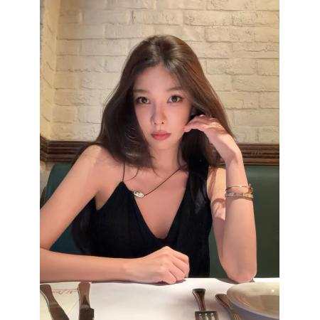 BY20894# 施薇靓私服日常新款天丝金属装饰V领荡领针织背心女夏外穿  服裝批發女裝批發服飾貨源