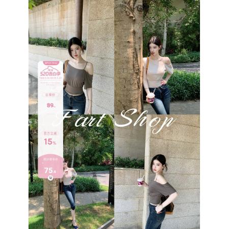 BY20917# 轻氧公式莱赛尔吊带斜肩收腰短T恤女春夏垂感上衣  服裝批發女裝批發服飾貨源