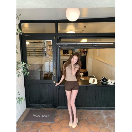 BY20921# 校刊女神减龄少女感泡泡袖POLO领短袖T恤百搭显瘦上衣夏  服裝批發女裝批發服飾貨源