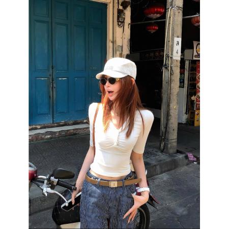BY20926# 李婉君麻花T90天丝纯欲v领中袖女天丝麻花扭结“显胸大”上衣  服裝批發女裝批發服飾貨源
