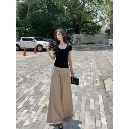 BY20929# 莱赛尔后背扭结蕾丝短袖T恤女夏新款设计感收腰上衣  服裝批發女裝批發服飾貨源