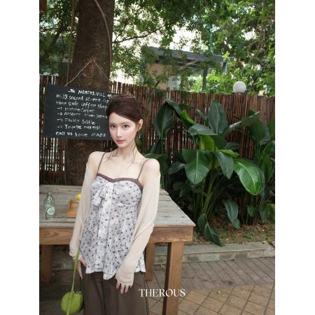 BY20931# 谢不肉波点网纱a字吊带背心女夏季肌理感修身长袖防晒开衫套装  服裝批發女裝批發服飾貨源